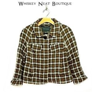 Banana Republic Brown Black Houndstooth Tweed Cape Jacket Size XS  6 0026